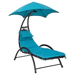 Yewuli Outdoor Chair with Canopy Patio Recliner Lounger Chair Arc Stand with Waterproof Canopy and Cushion, Patio Chaise with Headrest for Garden Backyard Poolside (Blue)