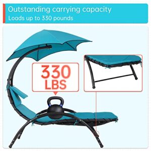 Yewuli Outdoor Chair with Canopy Patio Recliner Lounger Chair Arc Stand with Waterproof Canopy and Cushion, Patio Chaise with Headrest for Garden Backyard Poolside (Blue)