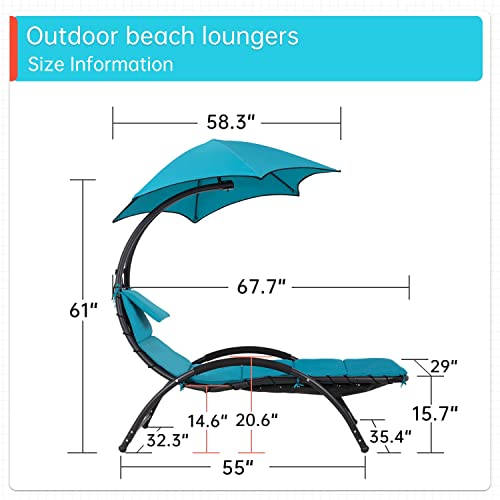 Yewuli Outdoor Chair with Canopy Patio Recliner Lounger Chair Arc Stand with Waterproof Canopy and Cushion, Patio Chaise with Headrest for Garden Backyard Poolside (Blue)