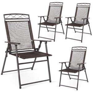 safstar patio folding chairs set of 4, portable sling chair for backyard poolside balcony lawn