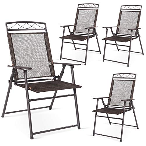 Safstar Patio Folding Chairs Set of 4, Portable Sling Chair for Backyard Poolside Balcony Lawn