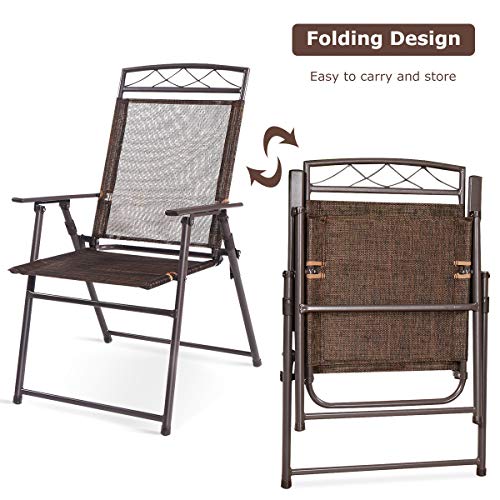 Safstar Patio Folding Chairs Set of 4, Portable Sling Chair for Backyard Poolside Balcony Lawn