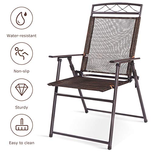 Safstar Patio Folding Chairs Set of 4, Portable Sling Chair for Backyard Poolside Balcony Lawn