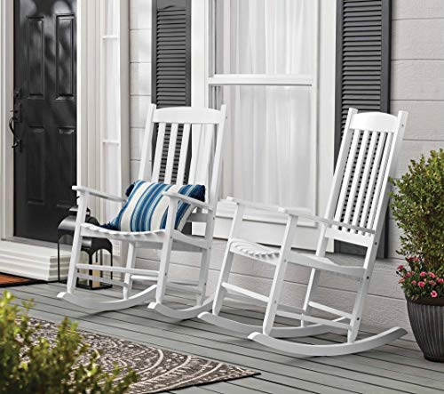 MicroMall Mainstays Outdoor Wood Porch Rocking Chair, White Color, Weather Resistant Finish