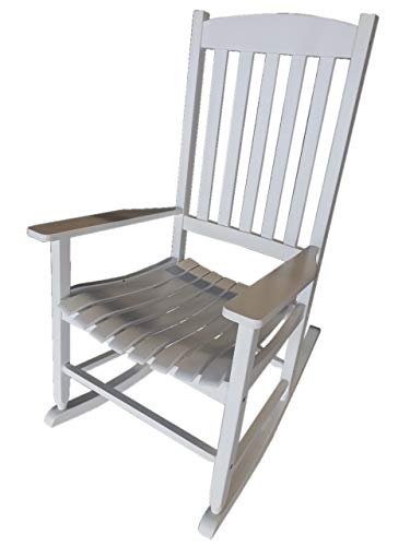 MicroMall Mainstays Outdoor Wood Porch Rocking Chair, White Color, Weather Resistant Finish