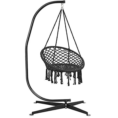 Giantex Hammock Chair Stand Only, Heavy Duty Steel C-Stand for Hanging Chair, 360° Rotation Egg Chair Stand W/Carabiner, 2" Diameter Steel Pipe, 81.5" H Hugglepod Stand for Swing Chair Outdoor Indoor