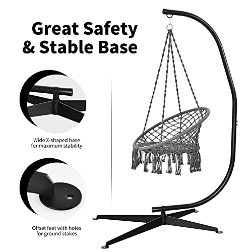 Giantex Hammock Chair Stand Only, Heavy Duty Steel C-Stand for Hanging Chair, 360° Rotation Egg Chair Stand W/Carabiner, 2" Diameter Steel Pipe, 81.5" H Hugglepod Stand for Swing Chair Outdoor Indoor