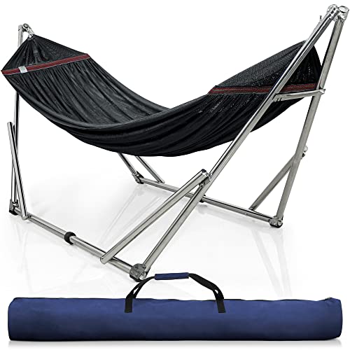 Tranquillo Double Hammock with Stand 550lb Capacity Double Hammock with Spreader Bar/Sturdy Flexible Hammock Stand Portable, Outdoor Indoor, Black