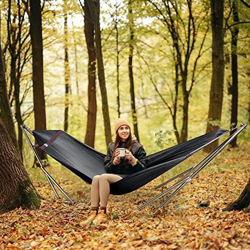 Tranquillo Double Hammock with Stand 550lb Capacity Double Hammock with Spreader Bar/Sturdy Flexible Hammock Stand Portable, Outdoor Indoor, Black