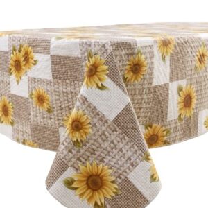 LIBERECOO Vinyl Tablecloth Flannel Backed Stain-Resistant PVC Table Cloth Waterproof Oil-Proof Wipeable Indoor/Outdoor Picnic, BBQ and Dining Table Cover(60 x 84 Inch, Sunflower)