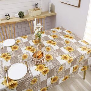 LIBERECOO Vinyl Tablecloth Flannel Backed Stain-Resistant PVC Table Cloth Waterproof Oil-Proof Wipeable Indoor/Outdoor Picnic, BBQ and Dining Table Cover(60 x 84 Inch, Sunflower)