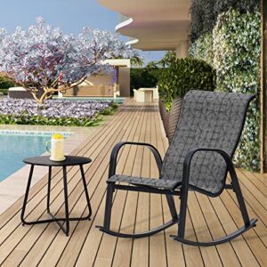 Grand patio Outdoor Rocking Chair, Textilene Rocker Suitable for Indoor and Outdoor Use, Living Room, Backyard, Porch, Balcony (Black&Grey Plaid, 1PC)