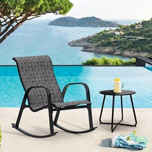 Grand patio Outdoor Rocking Chair, Textilene Rocker Suitable for Indoor and Outdoor Use, Living Room, Backyard, Porch, Balcony (Black&Grey Plaid, 1PC)