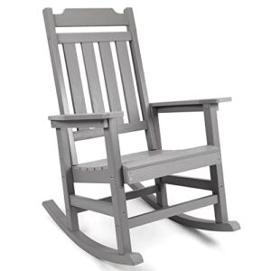 homeqomi rocking chair, all weather resistant poly lumber outdoor porch rocker, rocking chairs for outdoor, indoor, patio, deck, garden, backyard, load bearing 380 lbs – grey