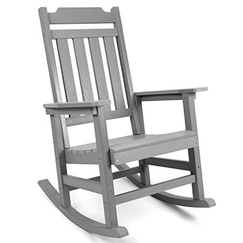 hOmeQomi Rocking Chair, All Weather Resistant Poly Lumber Outdoor Porch Rocker, Rocking Chairs for Outdoor, Indoor, Patio, Deck, Garden, Backyard, Load Bearing 380 lbs - Grey