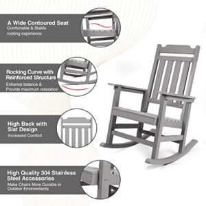 hOmeQomi Rocking Chair, All Weather Resistant Poly Lumber Outdoor Porch Rocker, Rocking Chairs for Outdoor, Indoor, Patio, Deck, Garden, Backyard, Load Bearing 380 lbs - Grey