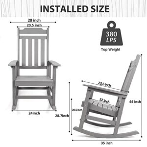 hOmeQomi Rocking Chair, All Weather Resistant Poly Lumber Outdoor Porch Rocker, Rocking Chairs for Outdoor, Indoor, Patio, Deck, Garden, Backyard, Load Bearing 380 lbs - Grey