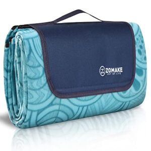 zomake picnic blankets waterproof foldable,79″x79″ concert blanket,beach blanket,yard blanket,outdoor grass blanket – sandproof – large (peacock blue)