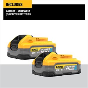 DEWALT Powerstack 20V MAX Battery, Rechargeable, 5Ah, Lithium Ion, 2-Pack (DCBP520-2)