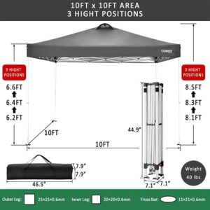 Canopy 10x10 Waterproof Pop up Canopy Tent with 4 Sidewalls, Outdoor Event Shelter Sun Shade Party Commercial Canopy with Air Vent, 4 Weight Bags, Carry Bag