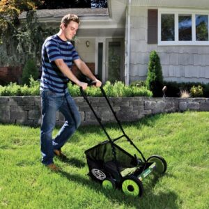 Sun Joe FBA MJ502M Reel Mower w/ 8.5-Gallon, 9-Position Height Adjustment, Foam Grip, Compact Design, Green, 20-Inch Manual w/Grass Catcher