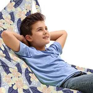 ambesonne floral lounger chair bag, frangipani and leaves details plumeria pastel colored pattern, high capacity storage with handle container, lounger size, pale ceil blue and multicolor