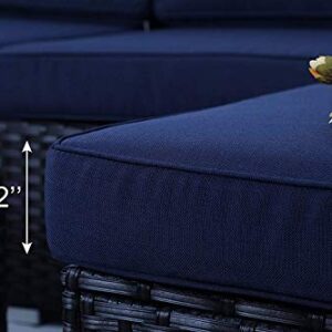 PHI VILLA 4 Piece Patio Sectional Furniture Outdoor Sofa Set with Cushion Box Storage - Navy Blue