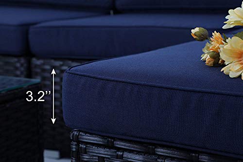 PHI VILLA 4 Piece Patio Sectional Furniture Outdoor Sofa Set with Cushion Box Storage - Navy Blue