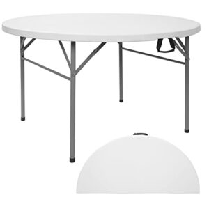 vingli 48″ round bi-folding commercial table, 4 feet portable plastic dining card table for kitchen or outdoor party wedding event, 1-pack