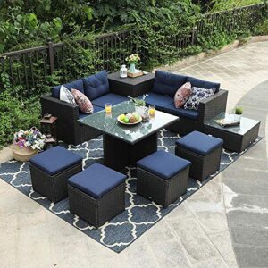 phi villa 9 piece outdoor furniture sectional patio sofa dining set with cushion box storage