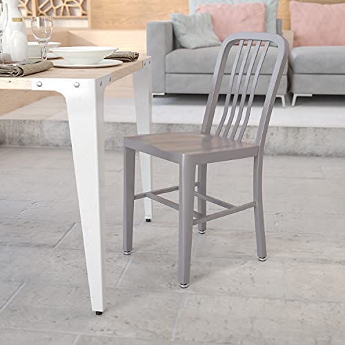 EMMA + OLIVER Commercial Grade Silver Metal Indoor-Outdoor Chair