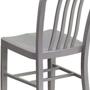 EMMA + OLIVER Commercial Grade Silver Metal Indoor-Outdoor Chair