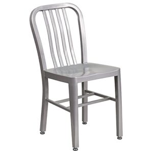 EMMA + OLIVER Commercial Grade Silver Metal Indoor-Outdoor Chair