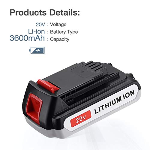 Dutyone Upgraded 3600mAh 20V Replacement Battery for Black and Decker 20Volt LBXR20 LB2X4020-OPE LBX20 LST220 LB20 LBX4020 LBXR2020-OPE LBXR20B-2 Cordless Tool Lithium Ion Batteries
