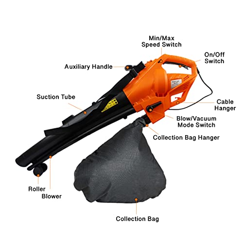 Leaf Blower,Leaf Vacuum 3 in 1 Blowers for Lawn Care Electric Leaf Blower 3000W with 35L Collection Bag, Holywarm Leaf mulcher 10:1 Shedding Ratio 10m Cable