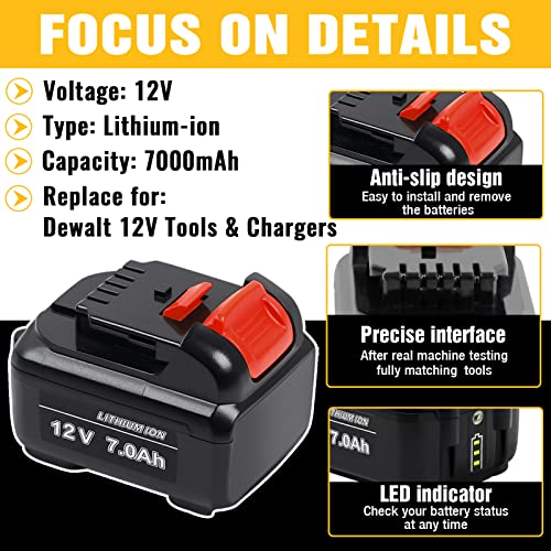 【Upgrade | 7.0AH】 TenHutt 12V Replacement Battery for Dewalt 12V MAX Cordless Power Tool DCB120 DCB123 DCB124 DCB127 Lithium-ion Battery