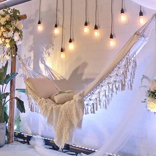 Boho Brazilian Fringed Macrame Hammock 485 lb Capacity,Portable Hammock Swing Net Chair for for Beach, Yard, Bedroom, Patio, Porch, Indoor, Outdoor, Wedding Decor with Bag