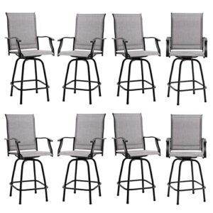 timechee set of 8 outdoor swivel bar stools, height patio chairs patio bistro stools, all weather patio bar set for bistro lawn, garden, backyard (8, grayish brown)