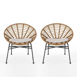 great deal furniture yilia outdoor wicker dining chairs with cushions (set of 2), light brown and beige
