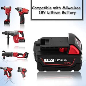 18V 6.0 Ah Replacement Lithium Battery for Milwaukee M18 Battery for Milwaukee 18V Battery 48-11-1815 48-11-1820 48-11-1828 48-11-1850 48-11-1840 Compatible with Milwaukee 18V Cordless Power Tools