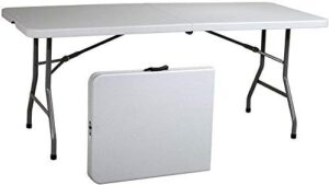 ontario furniture 8 foot plastic folding table – folds in half with a carrying handle � rectangular – lightweight and portable – white resin with sturdy steel frame – 30″x 96″