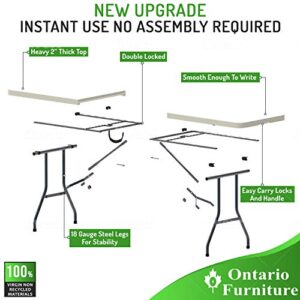 Ontario Furniture 8 Foot Plastic Folding Table - Folds in Half with a Carrying Handle � Rectangular - Lightweight and Portable - White Resin with Sturdy Steel Frame - 30"x 96"