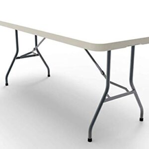 Ontario Furniture 8 Foot Plastic Folding Table - Folds in Half with a Carrying Handle � Rectangular - Lightweight and Portable - White Resin with Sturdy Steel Frame - 30"x 96"