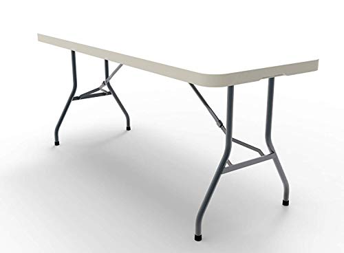 Ontario Furniture 8 Foot Plastic Folding Table - Folds in Half with a Carrying Handle � Rectangular - Lightweight and Portable - White Resin with Sturdy Steel Frame - 30"x 96"