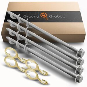GROUNDGRABBA Ground Anchor Screw Kit - 4X Hexhooks & 4X 1 Ft Ground Anchors Heavy Duty for High Winds | Ground Anchor Kit for Swing Sets | Screw in Anchor for Pop-Up Canopy, Tents and More