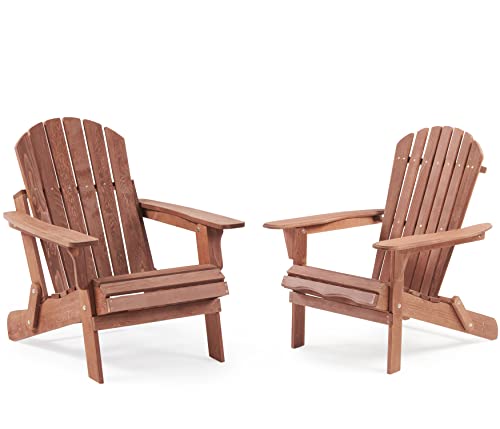 Oversized & Brushed Decent Wooden Folding Adirondack Chair, Cedar Wood Lounge Patio Chair for Garden Backyard Firepit Deck Pool Beach