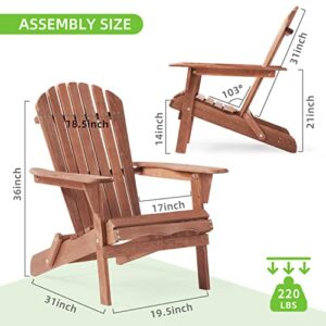 Oversized & Brushed Decent Wooden Folding Adirondack Chair, Cedar Wood Lounge Patio Chair for Garden Backyard Firepit Deck Pool Beach