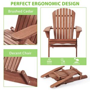 Oversized & Brushed Decent Wooden Folding Adirondack Chair, Cedar Wood Lounge Patio Chair for Garden Backyard Firepit Deck Pool Beach