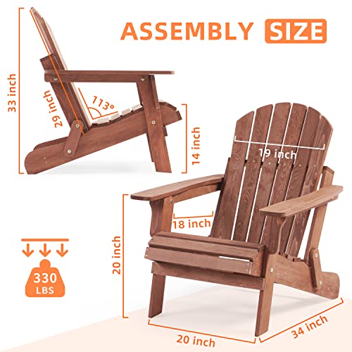 Oversized & Brushed Decent Wooden Folding Adirondack Chair, Cedar Wood Lounge Patio Chair for Garden Backyard Firepit Deck Pool Beach