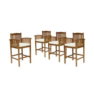 christopher knight home gill acacia patio bar stools, 46″, bar-height, acacia wood, natural stain with cream cushions (set of 4)